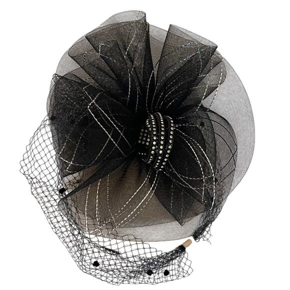 Vintage Don Anderson for Trio Accessories Ivory Wool Hat, Veil, Rhinestone, Bow - Picture 5 of 11